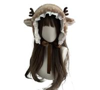 Full Finger Gloves Fake Collar Sweet Christmas Antlers Keep Warm Fluffy Earmuff Deer Cuffs Shawl(Red)