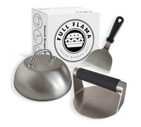 Full Flama - Kit Smash Burger Profesional | Aplastador de Hamburguesas de Acero Inoxidable con Mango de Silicona, Espátula y Campana | Certificación EU Contacto con Alimentos