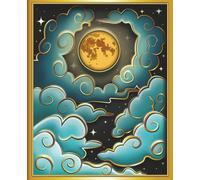 Full Moon in Clouds Grid Paper Notebook: 7.5" x 9.25" | Grid Ruled | 110 Pages | Teal & Gold Version | For Math, Engineering, Science Students and Bullet Journaling (Night Sky Shadow Box)