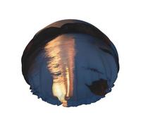 Full Moon Lighthouse - Gorro de ducha impermeable de doble capa para mujeres y hombres, protección del cabello para baño, máscaras faciales, spa