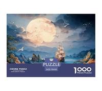 Full Moon Night A Pirate Ship in The Ocean 1000 Pcs Premium-Karton Puzzle Kitten Stressabbau Familienspiel Puzzles Für Erwachsene Und Kinder 70x50cm/1000pcs