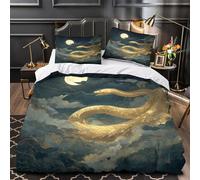 Full Moon Night Juego De Cama 3 Piezas,3D Impresión Golden Snake in The Sky,Microfibra Funda Nórdica Funda De Almohada para Niñas Y Niños Super King（260x220cm）