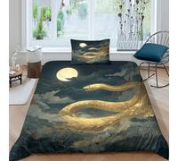 Full Moon Night Juego De Ropa De Cama De 3 Piezas Microfibra Golden Snake in The SkyImpreso En 3D Funda Nórdica + Funda De Almohada para Niños Y Adultos Single（135x200cm）