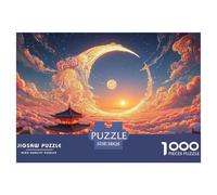 Full Moon with Crescent in The Sky 1000 Piece Papel Premium Rompecabezas Fantasy Landscape Alivio Estrés Jigsaw Decoración Amigos 38x26cm/1000pcs