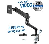 Full-motion desk stand with spring system & 2 usb ports for flat scree