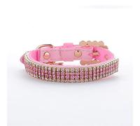 Full Pink Rhinestones Leather Dog Pet Collars with Rhinestones Buckle Cats Dog Collars for Small Medium Dogs (Medium)