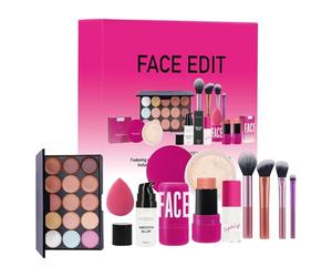 Full Starter Makeup Set - Professional Cosmetic Kit | Long Lasting Facial Beauty Essentials | Concealer Palette Primer Loose Powder Lip Gloss Blush Sticks With Brushes For Daily Commuting