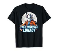 Full Throttle Lunacy Howling Biker Wolf Graphic Camiseta