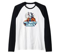 Full Throttle Lunacy Howling Biker Wolf Graphic Camiseta Manga Raglan