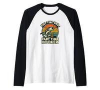 Full Time Dad Part Time Hooker Funny Fishing Retro Camiseta Manga Raglan
