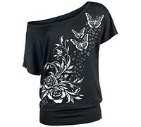 Full Volume by EMP Mujer Camiseta Negra de Manga Larga Holgada con Estampado S