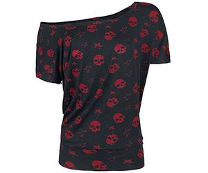 Full Volume by EMP Mujer Camiseta Negra-roja con Estampado de Calavera 5XL