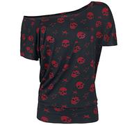 Full Volume by EMP Mujer Camiseta Negra-roja con Estampado de Calavera L