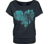 Full Volume by EMP Mujer Camiseta Negra Suelta con Estampado de Corazones S