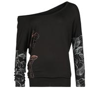 Full Volume by EMP Mujer Camiseta Suelta Negra de Manga Larga con Estampado S