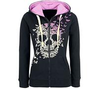 Full Volume by EMP Mujer Chaqueta con Capucha Negro-Rosa con Estampado de Calavera L