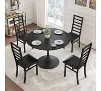fullarrive Juego de mesa redonda para 4 personas, 120 cm, estructura de metal, mesa de tulipán, comedor, cocina, juego completo moderno (Black Seat+mesa negra)