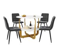 fullarrive Mesa de comedor redonda de mármol de 80 cm, 5 piezas, moderno juego de sillones de terciopelo, mesa de altura ajustable con estructura de metal
