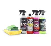 FULLCARX Kit Exterior Básico Limpieza Coche con Accesorios, Limpia Llantas Descontaminante Férrico, Champú Espuma PH Neutro Cera Líquida Quick Detailer, Limpiacristales Productos Detailing Profesional