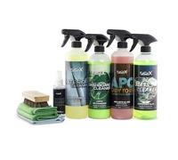 FULLCARX Kit Interior Básico Limpieza Coche con Accesorios, Limpia Tapicerías Asientos, Salpicaderos Plásticos, Limpiador APC Listo al Uso, Limpiacristales Pantallas Producto Detailing Profesional