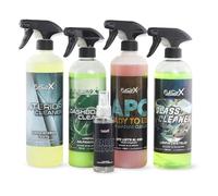 FULLCARX Kit Interior Básico Limpieza Coche, Limpia Tapicerías Asientos, Limpia Salpicaderos Plásticos, Limpiador APC Listo al Uso, Limpiacristales Pantallas Negro Piano Producto Detailing Profesional