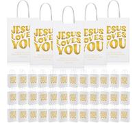Fullhawl 50 bolsas de regalo cristianas a granel Jesús te ama bolsas de papel religiosas con asa para primera comunión, bautizo, Pascua, regalos inspiradores para la iglesia (blanco, estilo clásico)