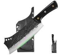 FULLHI Meat Cleaver bbq Cuchillo de Chef con Fundas de Acero al Carbono para Cortar Carne Set de Cuchillos de Cocina para Regalos Idea Hombres mujeres (Negro, 21cm)