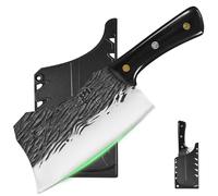 FULLHI Meat Cleaver bbq Cuchillo de Chef con Fundas de Acero al Carbono para Cortar Carne Set de Cuchillos de Cocina para Regalos Idea Hombres mujeres (Negro, 19,5cm)