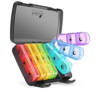 Fullicon Pastillero de 7 días, pastillero portátil con 3 compartimentos, caja grande para mañana, mediodía, noche, pastillero, sin BPA, compacto y resistente a la luz, con protección UV (arco iris