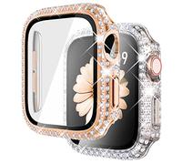 Fullife Paquete de 2 protectores de pantalla brillantes de 1.77 pulgadas compatibles con Apple Watch Series 9/8/7, iWatch Diamond funda protectora con diamantes con policarbonato duro de vidrio
