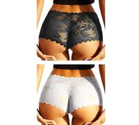 FULLJOYLOVE Mujer Sexy Encaje Malla Bragas Huecas Bragas Sin Costuras Mujer Calzoncillos de Bikini Elásticos de Tiro Bajo 1/2/5 Pack Ropa Interior de Encaje Hipster