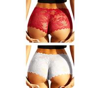 FULLJOYLOVE Mujer Sexy Encaje Malla Bragas Huecas Bragas Sin Costuras Mujer Calzoncillos de Bikini Elásticos de Tiro Bajo 1/2/5 Pack Ropa Interior de Encaje Hipster