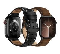 Fullmosa 2Pcs Correas Cuero para Apple Watch 44mm 46mm 45mm 49mm 42mm, Correa Ergonómica de Cuero Auténtico Grano Superior para Apple Watch Series 11 10 9 8 7 6 5 4 3 2 1 SE Ultra3/2/1