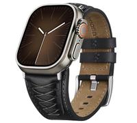 Fullmosa Correa Cuero Compatible con Apple Watch Ultra 3/2/1 49mm 46mm 45mm 44mm 42mm Hombre,Correa Repuesto de Piel Grano Superior para iWatch Series 11 10 9 8 7 6 5 4 3 2 1 y SE 3 2 1,Negro+Plata