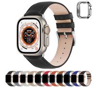 Fullmosa Correa para Apple Watch, Correas de Cuero Genuino Compatible con Apple Watch SE Series 8 Series 7/6/5/4/3/2/1/Se/Se2, Negro + hebilla de Plata,42mm/44mm/45mm