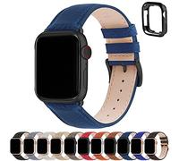 Fullmosa Correa para Apple Watch, Correas de Cuero Genuino Compatible con Apple Watch SE Series 8 Series 7/6/5/4/3/2/1/Se/Se2, Azul oscuro + hebilla de Negro,38mm/40mm/41mm