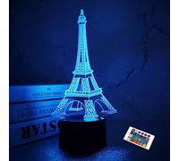 FULLOSUN Torre Eiffel Luz nocturna Lámpara de ilusión 3D Decoración de la habitación con control remoto 16 Cambio de color Estilo de moda de París Regalos para cumpleaños Navidad