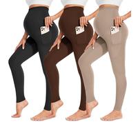 FULLSOFT Paquete de 3 Leggings de Maternidad para Mujer sobre el Vientre, Cintura Alta, Entrenamiento, Embarazo, Yoga, Pantalones con Bolsillos