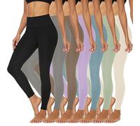 FULLSOFT Paquete de 7 leggings de cintura alta para mujer, pantalones de yoga suaves y delgados con control de abdomen, color negro