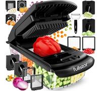 Fullstar Multifuncional Cortador de Verdura y Espiralizador - Picador de Verduras Manual para Cebolla Pepino Patatas Fritas Frutas - Gadgets y Accesorios de Cocina (PRO 9-en-1, Negro)