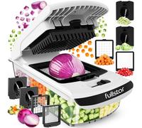 Fullstar Multifuncional Cortador de Verdura y Espiralizador - Picador de Verduras Manual para Cebolla Pepino Patatas Fritas Frutas - Gadgets y Accesorios de Cocina (PRO 4-en-1, Blanco)