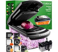 Fullstar Multifuncional Cortador de Verdura y Espiralizador - Picador de Verduras Manual para Cebolla Pepino Patatas Fritas Frutas - Gadgets y Accesorios de Cocina (PRO 9-en-1, Negro)