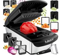 Fullstar Multifuncional Cortador de Verdura y Espiralizador - Picador de Verduras Manual para Cebolla Pepino Patatas Fritas Frutas - Gadgets y Accesorios de Cocina (PRO 9-en-1, Inox Negro)