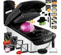 Fullstar Multifuncional Cortador de Verdura y Mandolina Profesional - Juliana Rallador Picadora Manual de Cebolla Pepino Patatas Fritas Queso - Gadgets y Utensilios Cocina (PRO 14-en-1, Inox Negro)