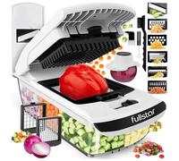 Fullstar Multifuncional Cortador de Verdura y Mandolina Profesional - Juliana Rallador Picadora Manual de Cebolla Pepino Patatas Fritas Queso - Gadgets y Utensilios Cocina (PRO 8-en-1, Blanco)