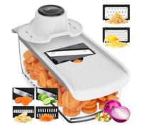 Fullstar Pro - Mandolina de Cocina, Cortador en Juliana y Rallador 6-en-1 | Espiralizador, Cortador y Rallador de Verduras y Queso Profesional con Guante Protector y Protector Dedos (6-en-1, Blanco)