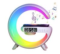 Fulluky luz nocturna con cargador inalámbrico para iOS Android, Altavoz Bluetooth en forma de G con despertador, despertador con simulación de amanecer y atardecer (blanco)