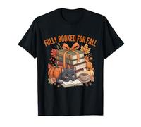 Fully Booked For Fall Pumpkin Cat Reading Books Autumn Vibes Camiseta