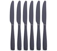 FULLYWARE Conjunto de 6 cuchillos de cena negros mate, cuchillo de mesa negro de acero inoxidable de 24,6 cm, acabado satinado