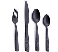 FULLYWARE Cubertería de plata de 24 piezas, color negro mate, 6 piezas, cubiertos de acero inoxidable, tenedor, cuchara, cuchillo de cocina, apto para lavavajillas